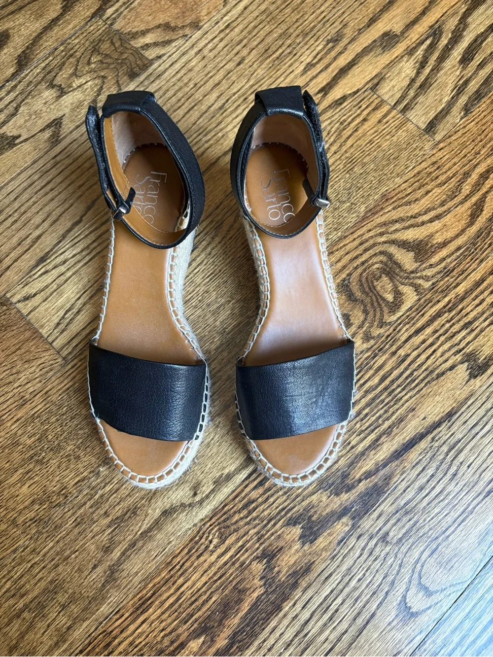 Franco Sarto Black Espadrille Ankle-Strap Wedges